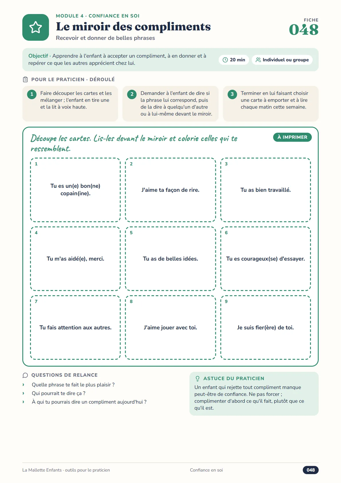Fiche 048 Le miroir des compliments : cartes à découper