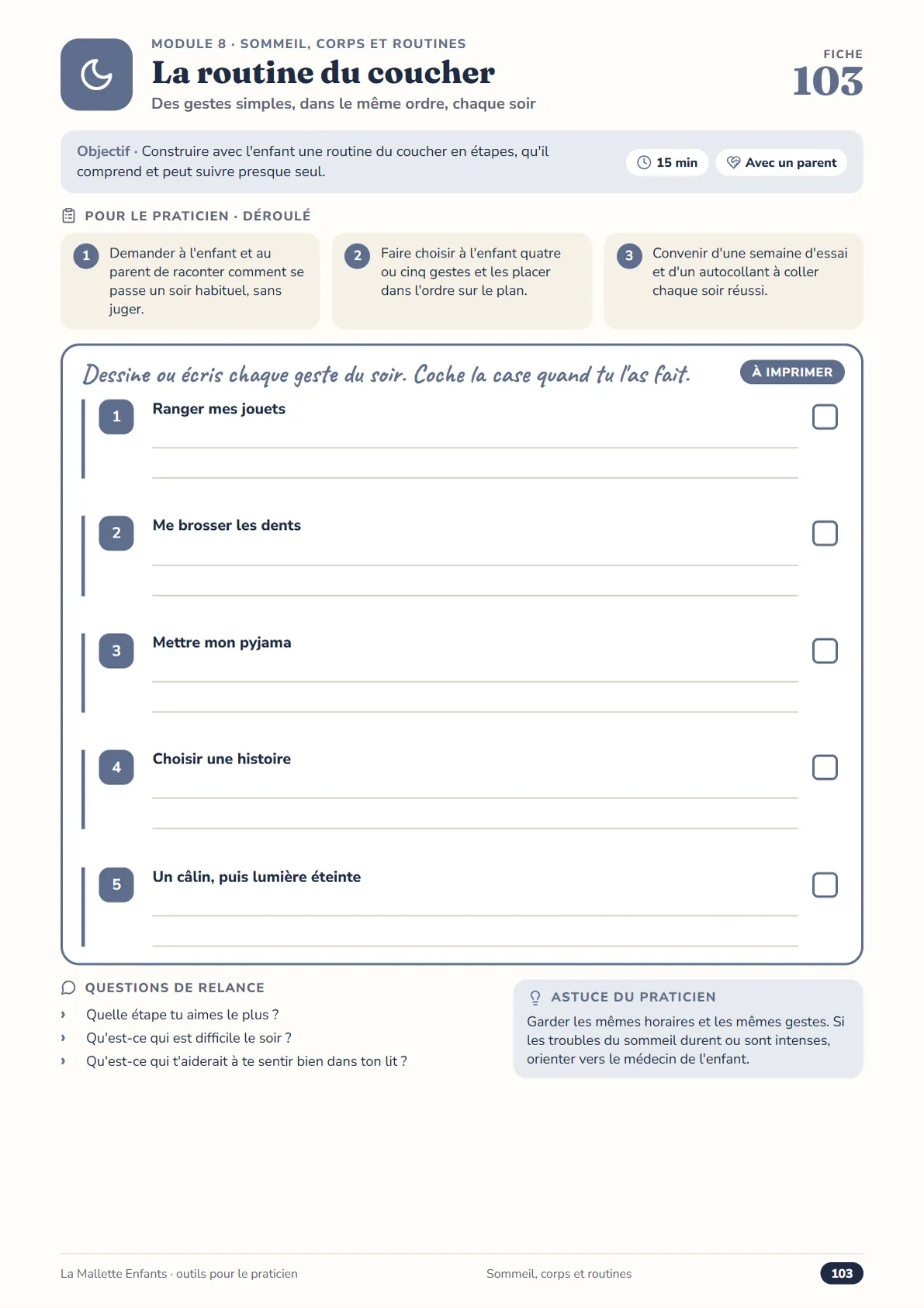 Fiche 103 La routine du coucher