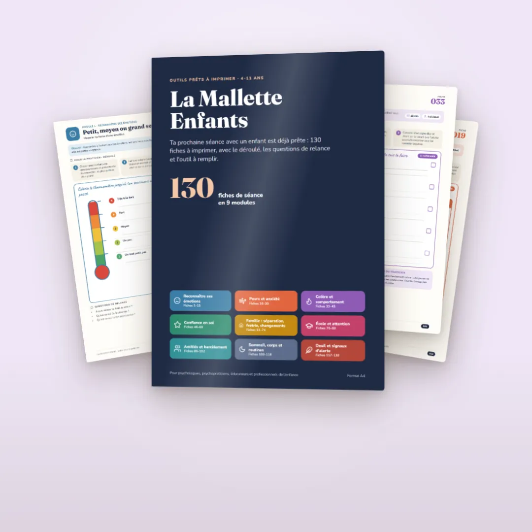 La Mallette Enfants : la couverture du PDF, 130 fiches de séance en 9 modules