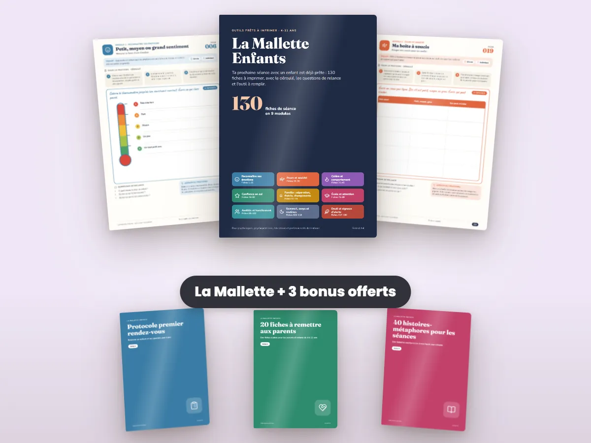 La Mallette Enfants : la couverture, deux fiches et les 3 bonus offerts